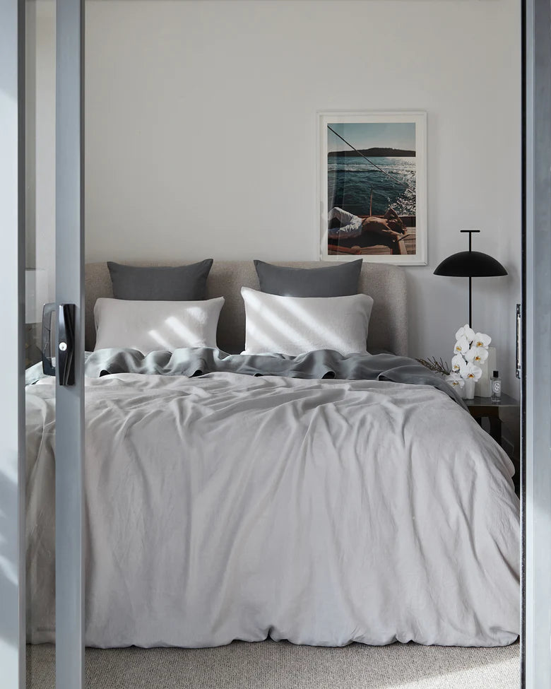 Smoke Gray French Linen Bed Sheet Set – view 6