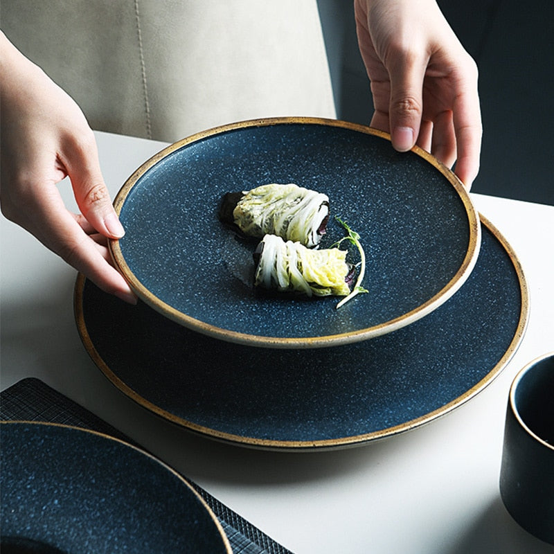 KINGLANG Ceramic Pasta Plate Golden Steak Plate American dessert dish family western-style food dish steak dish