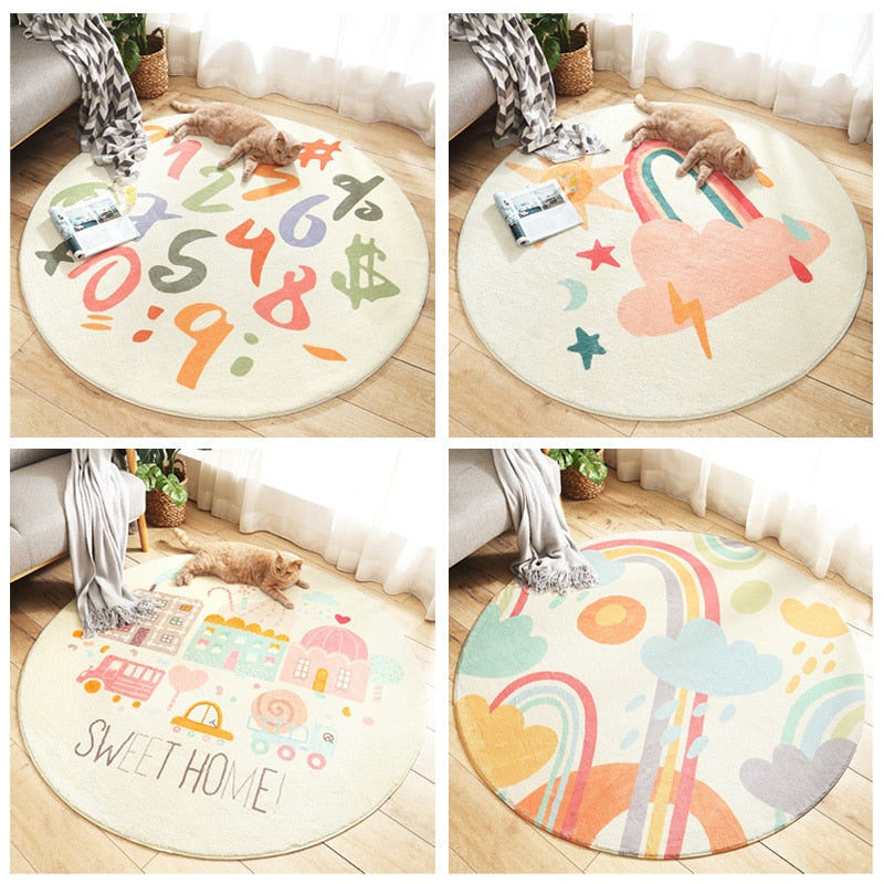 Cartoon Animal Round Kids Rug, Non-Slip