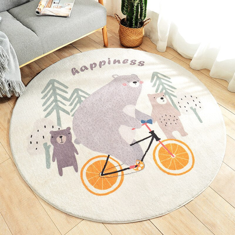 Cartoon Animal Round Kids Rug, Non-Slip