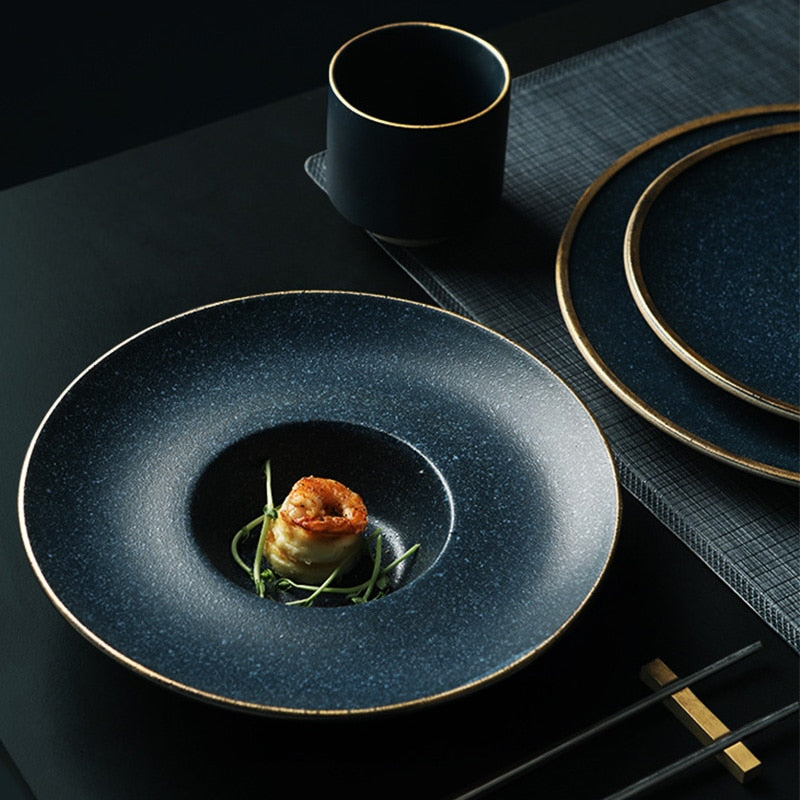 KINGLANG Ceramic Pasta Plate Golden Steak Plate American dessert dish family western-style food dish steak dish