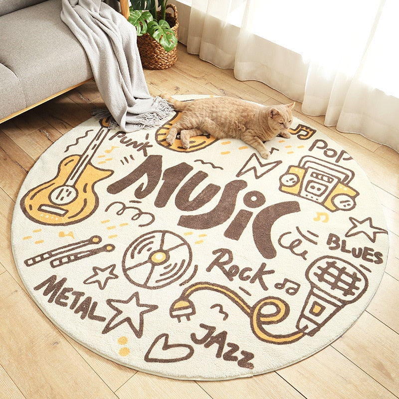 Cartoon Animal Round Kids Rug, Non-Slip