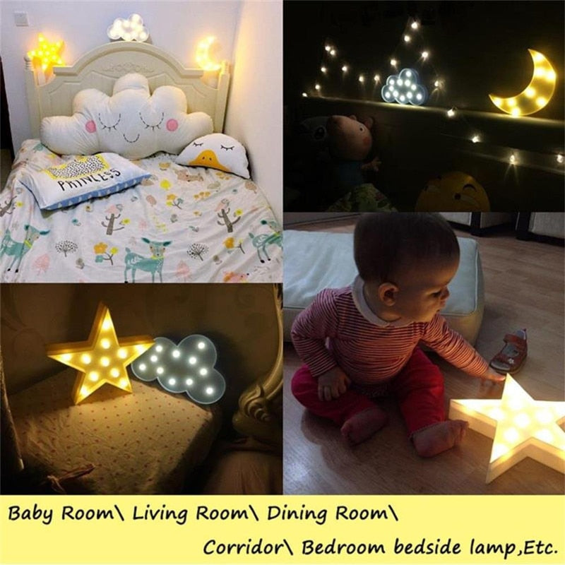 Lovely Cloud Star Moon LED 3D Light Night Light Kids Gift Toy For Baby Children Bedroom Tolilet Lamp Decoration Indoor Lighting