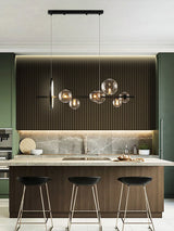 Black LED Chandelier Clear Glass Ball Modern Long Pendant Lamp For Dining Room Bar Restaurant Coffee Shop Office Hanging Light