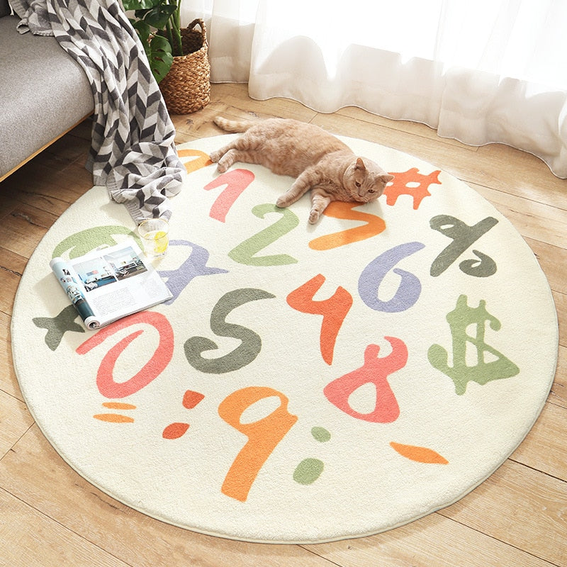 Cartoon Animal Round Kids Rug, Non-Slip