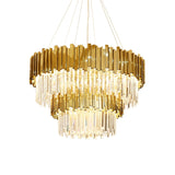 LED Postmodern Round Golden Stainless Steel Crystal Chandelier Lighting Lustre Suspension Luminaire Lampen For Dinning Room