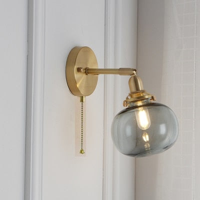 Glass Ball Wall Sconce with Pull Chain, Gold