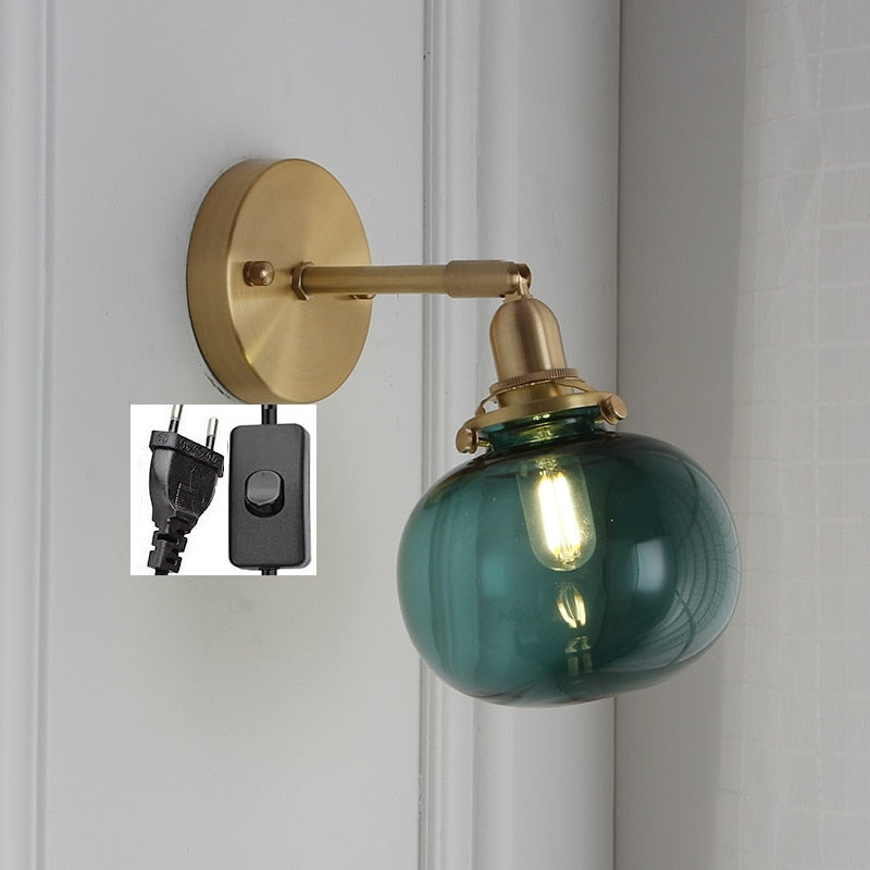 Glass Ball Wall Sconce with Pull Chain, Gold