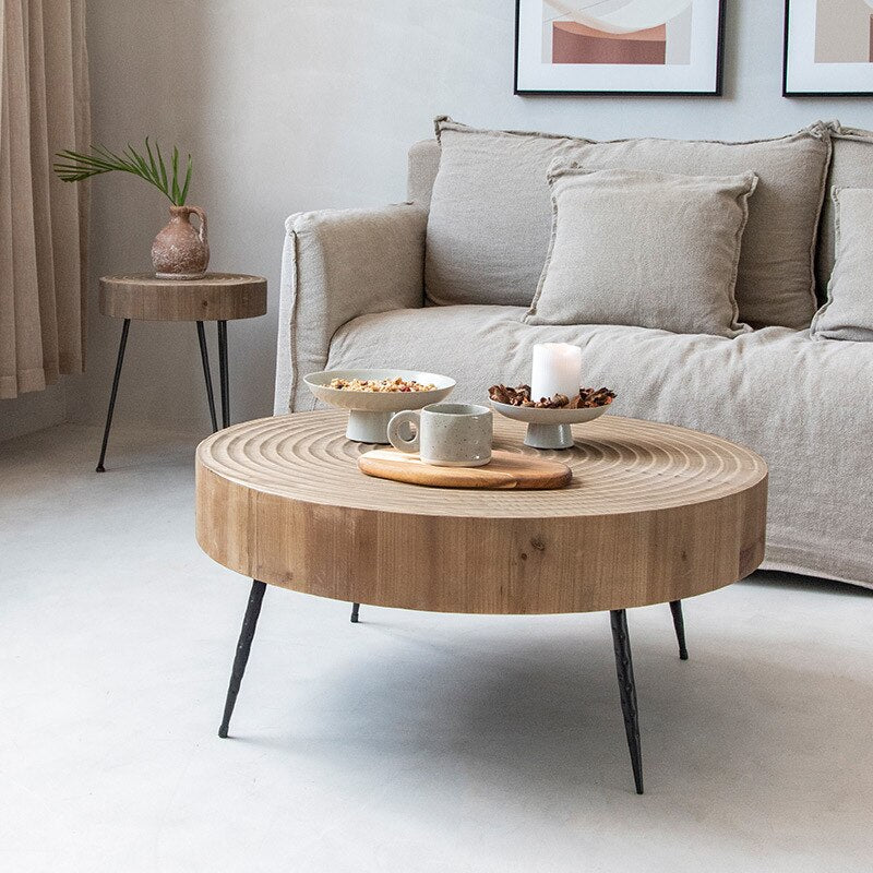 Retro Pine & Iron Round Coffee Table