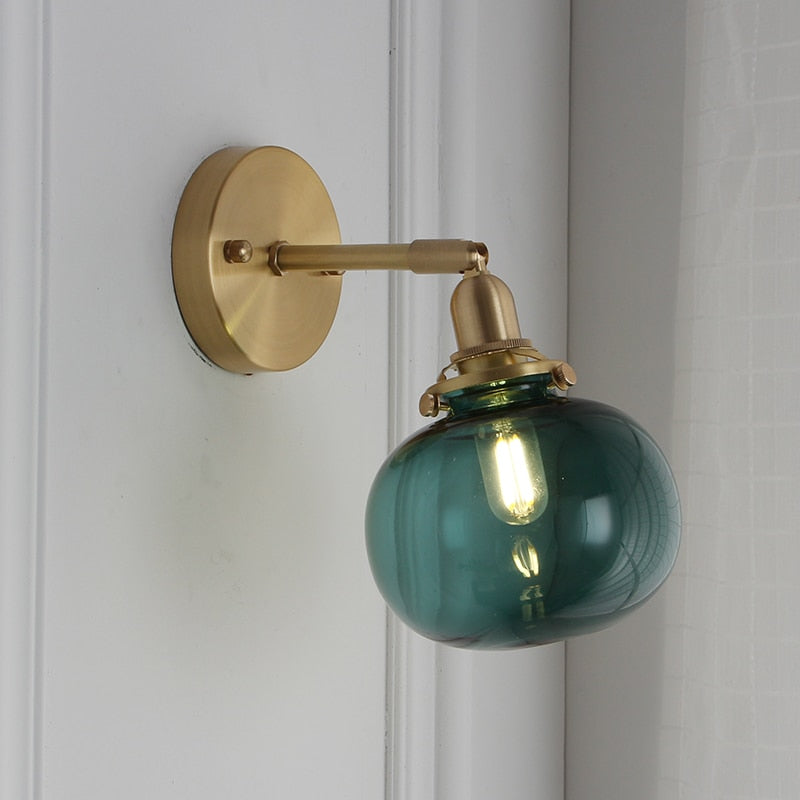 Glass Ball Wall Sconce with Pull Chain, Gold
