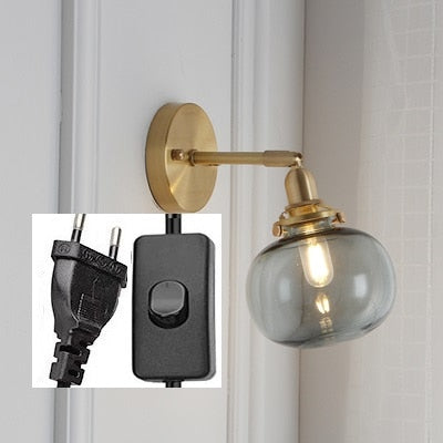 Glass Ball Wall Sconce with Pull Chain, Gold