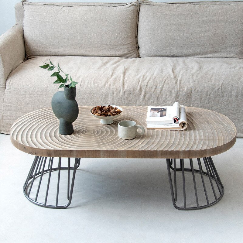 Retro Pine & Iron Round Coffee Table