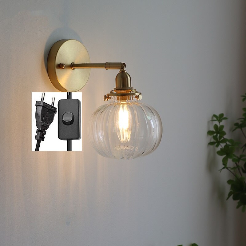 Glass Ball Wall Sconce with Pull Chain, Gold
