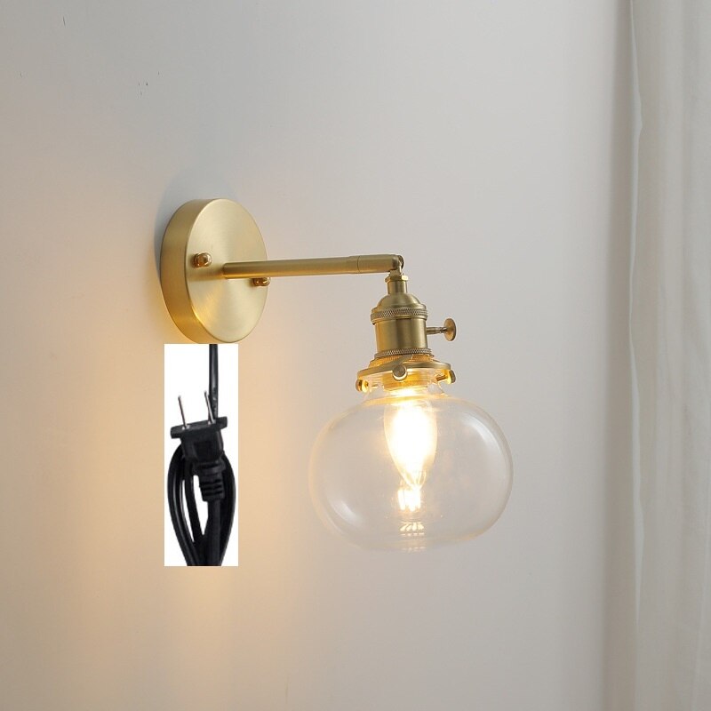Glass Ball Wall Sconce with Pull Chain, Gold