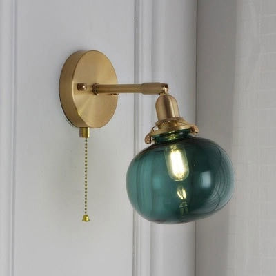 Glass Ball Wall Sconce with Pull Chain, Gold
