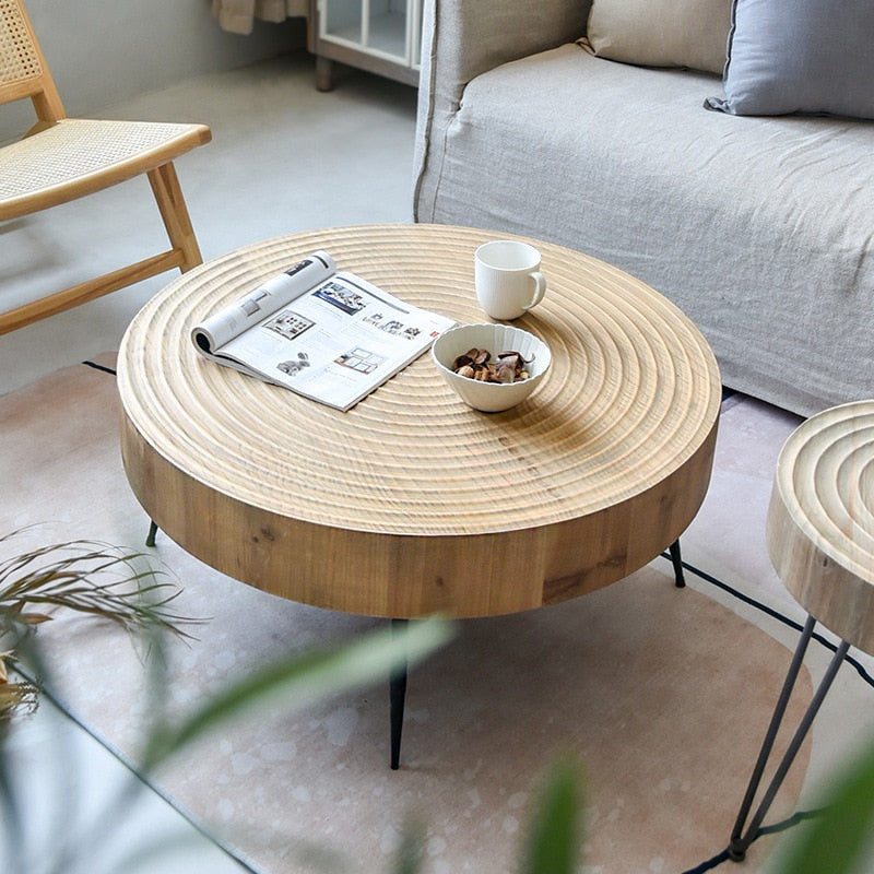 Retro Pine & Iron Round Coffee Table