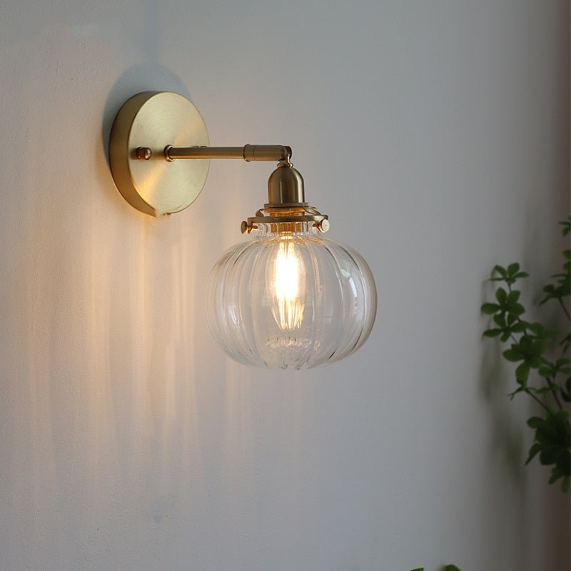 Glass Ball Wall Sconce with Pull Chain, Gold