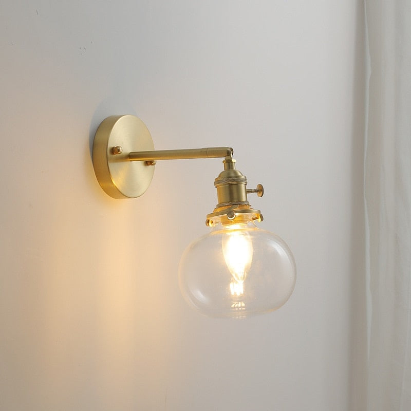 Glass Ball Wall Sconce with Pull Chain, Gold