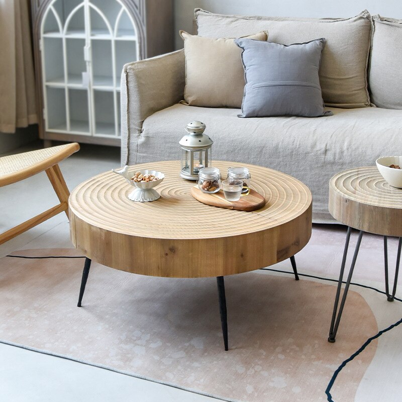 Retro Pine & Iron Round Coffee Table