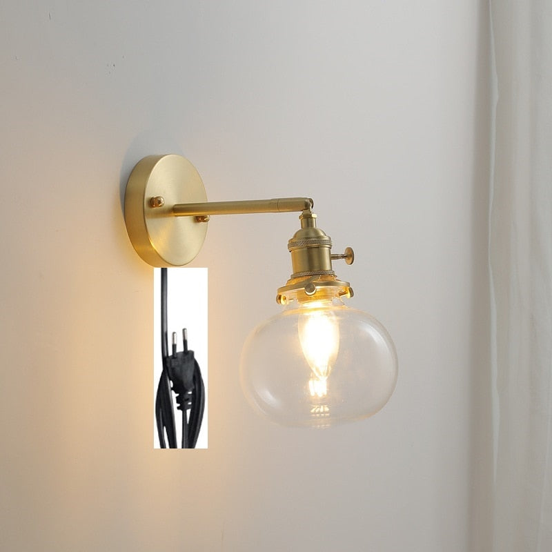 Glass Ball Wall Sconce with Pull Chain, Gold