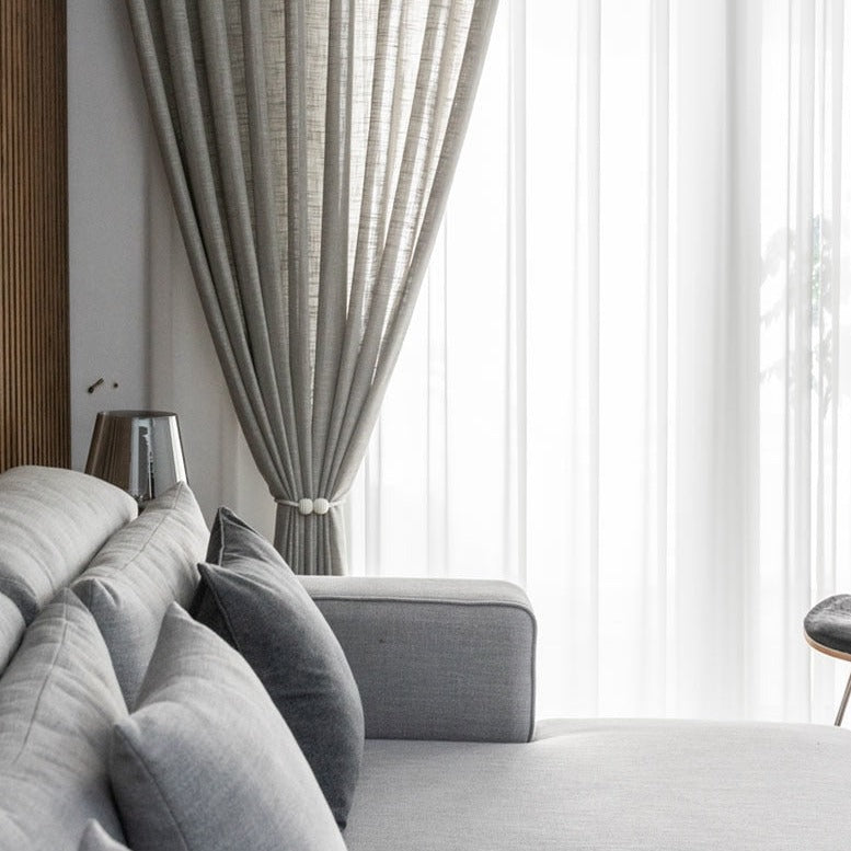 Sheer Light Gray Linen Drapes – view 2