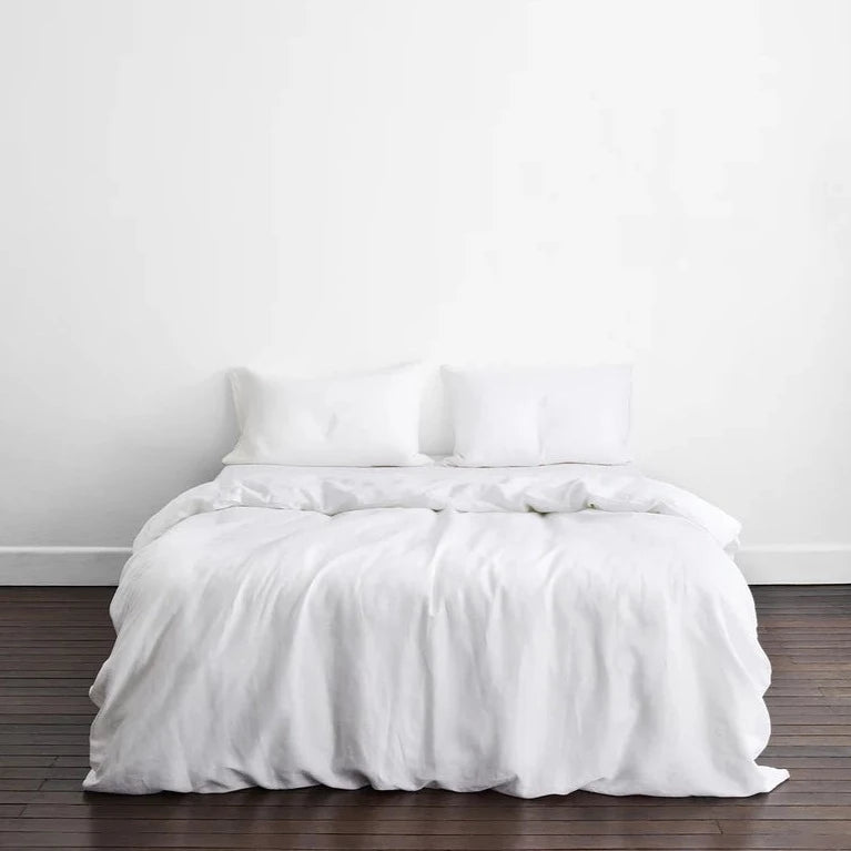 Pure White French Linen Bed Sheet Set – view 2
