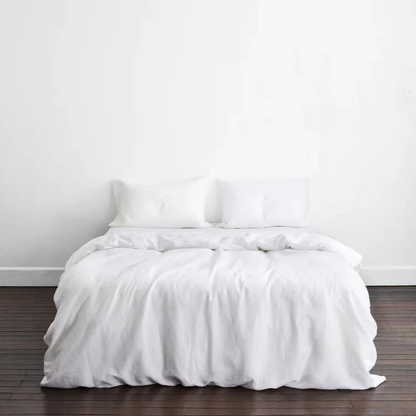 Pure White French Linen Bed Sheet Set
