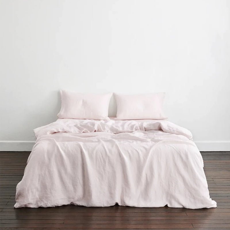 Blush Pink French Linen Bed Sheet Set