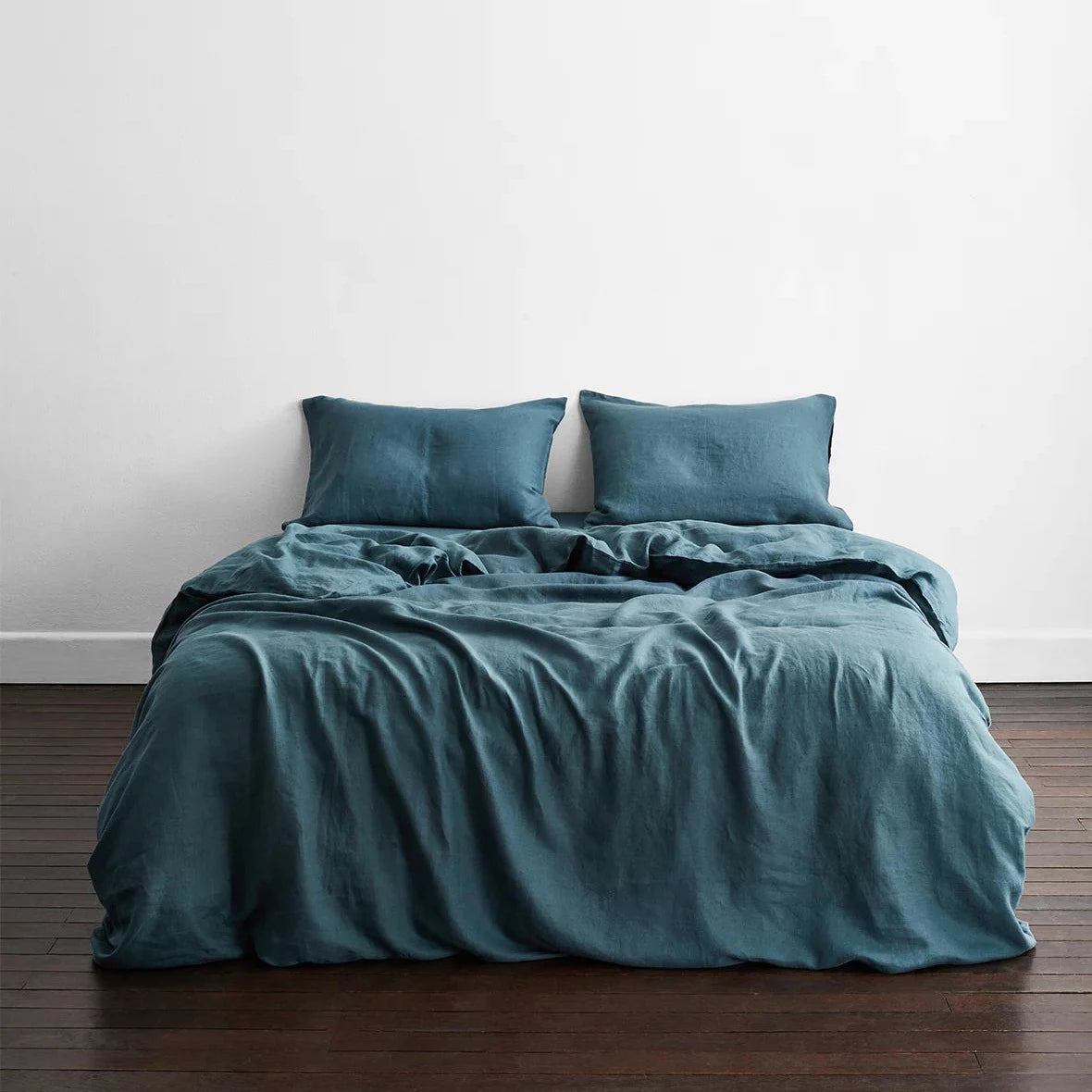 Teal Blue French Linen Bed Sheet Set – view 2