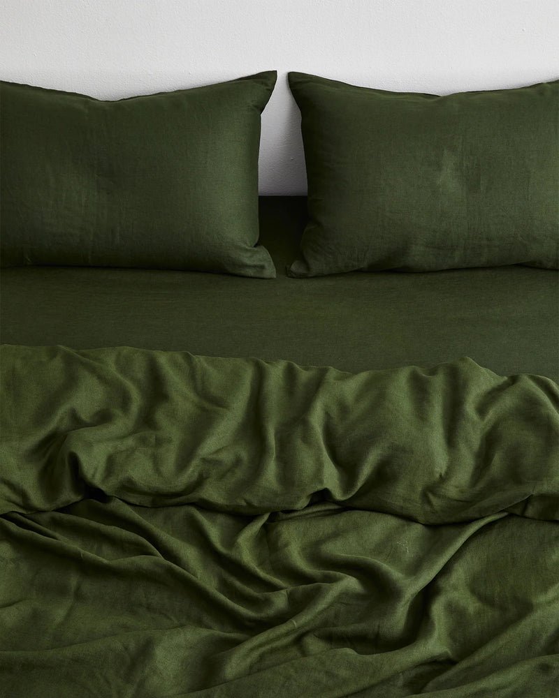 Olive French Linen Bed Sheet Set