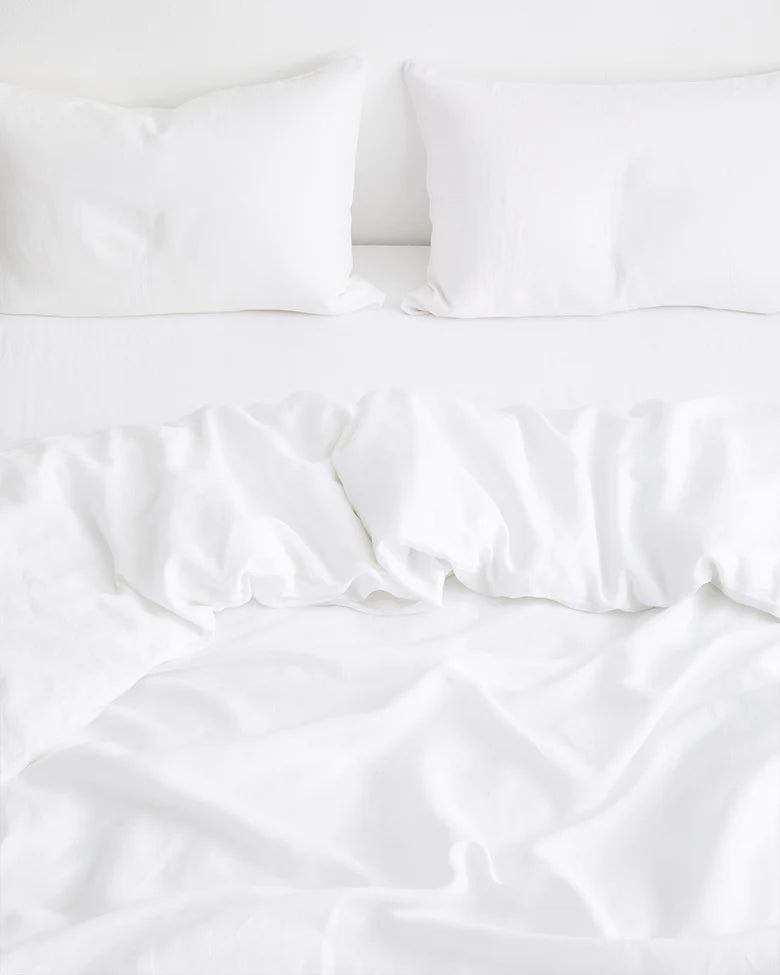 Pure White French Linen Bed Sheet Set – view 3