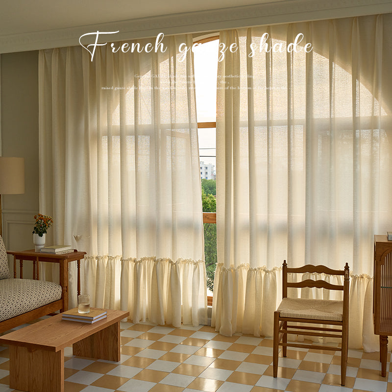 Sheer French Romantic Frill White Linen Drapes – view 2