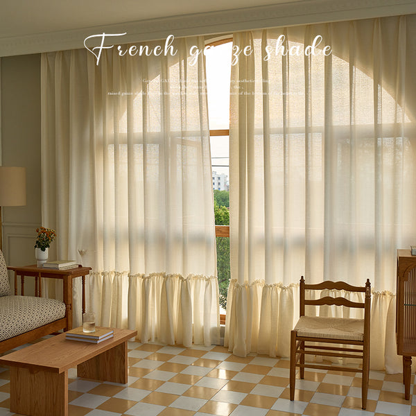 Sheer French Romantic Frill White Linen Drapes