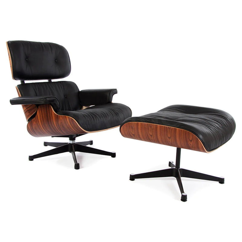 Eames Style Lounge Chair & Ottoman Genuine Italian Leather