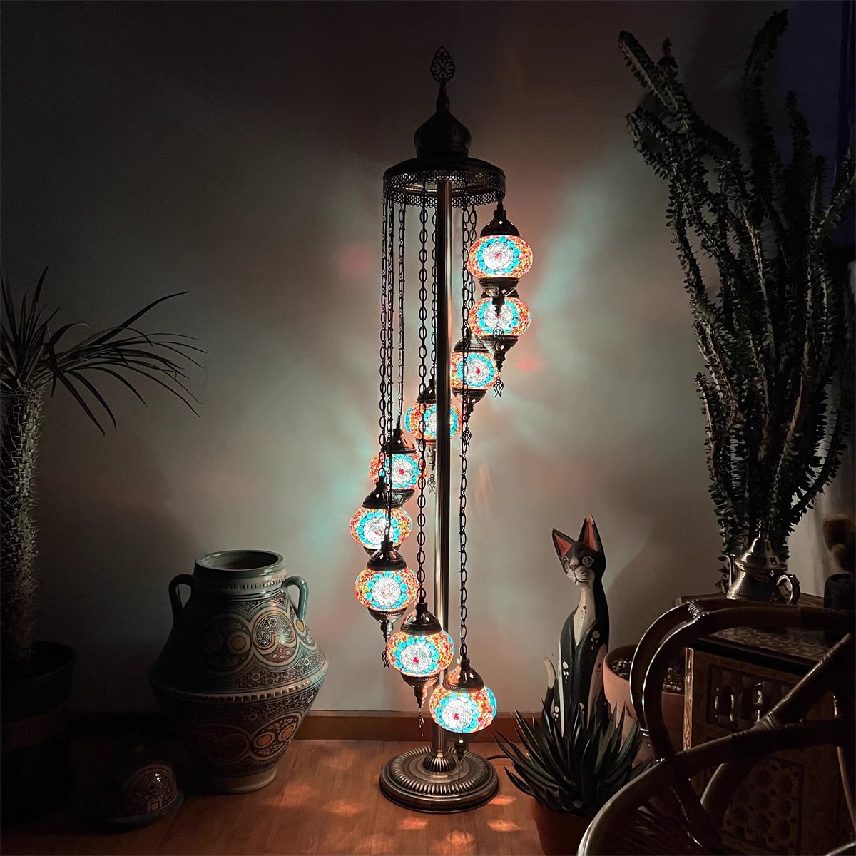 Mosaic Glass Globes Turkish Floor Lamp – Medium
