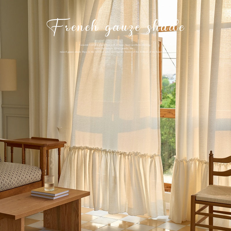 Sheer French Romantic Frill White Linen Drapes – view 3