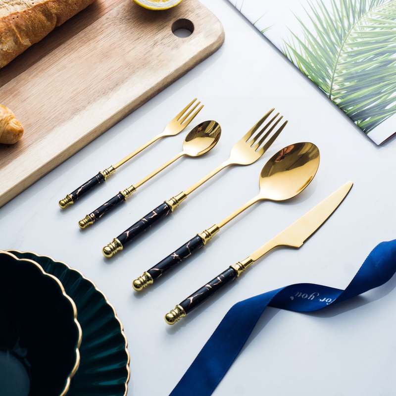 Marbled Gold Ceramic Flatware