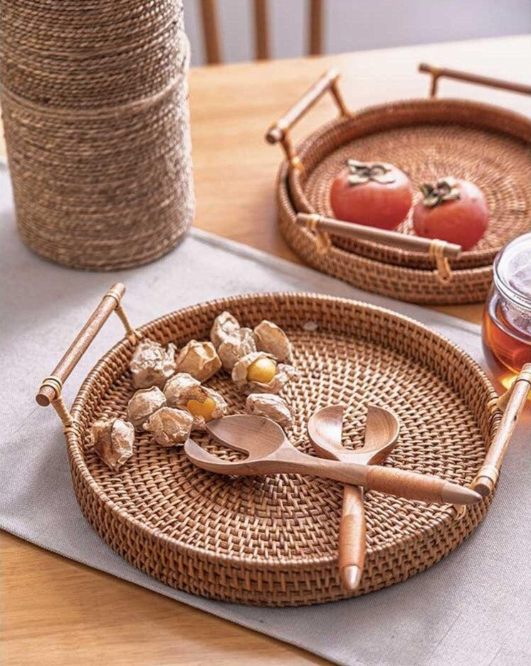Rattan serving deals tray