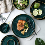 Green Ceramic Gold Inlay Steak Food Plate Nordic Style Tableware Ins Dessert Dinner Dish High Quality Porcelian Dinnerware Set