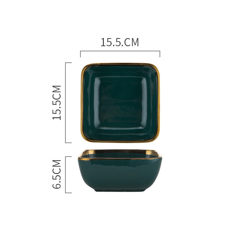 Emerald Green Gold Trim Ceramic Dinnerware – ModernSpaceLiving