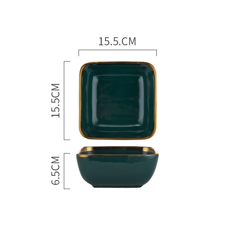 Emerald Green Gold Trim Ceramic Dinnerware 