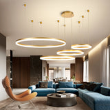 Modern Pendant Lights For Gold/Black/Coffee Living Room Dining Room Circle Rings Acrylic Aluminum Body LED Ceiling Lamp Fixtures