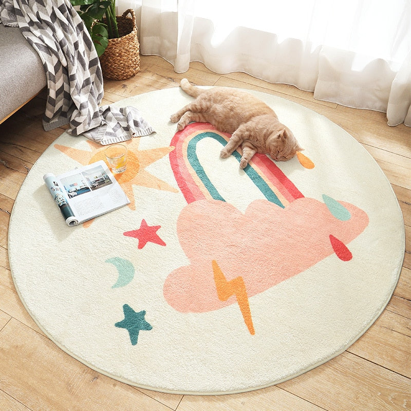 Cartoon Animal Round Kids Rug, Non-Slip