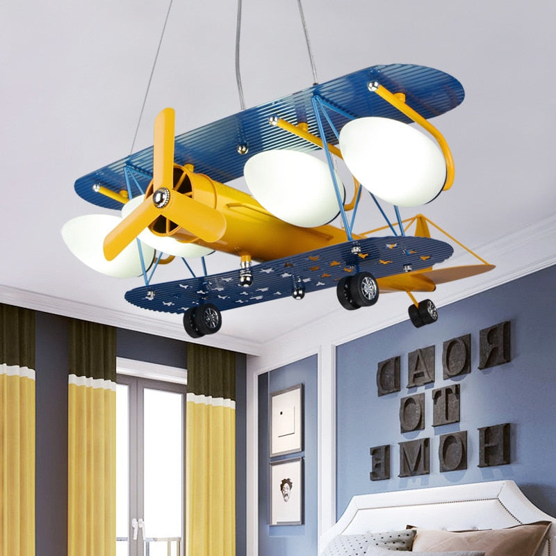Airplane Kids' Chandelier with Glass Shade