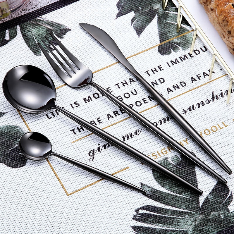 Mirror Finish Silver, Rose Gold, Gun Metal Black Stainless Steel Flatware