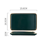 Emerald Green Gold Trim Ceramic Dinnerware 