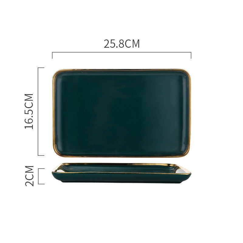 Emerald Green Gold Trim Ceramic Dinnerware 