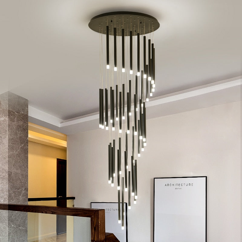 Modern led chandelier minimalist duplex floor fashion atmosphere Nordic living room lamp villa spiral staircase long hanging