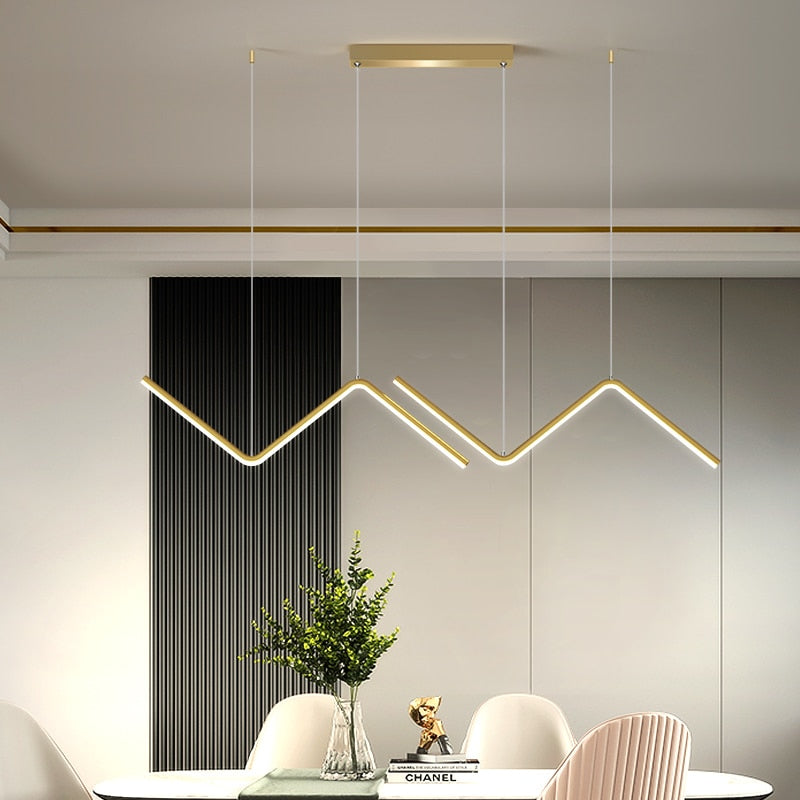 Led Pendant Light for Living Dining Room Creative Strip Black Modern Simple Suspension Chandelier Lamps Home Lighting Fixtures