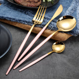 304 Stainless Steel Golden Cutlery Set Black Luxury Dinnerware Set Kitchen Cutlery Mirror Polishing Fork Spoons Knives Set 4Pcs